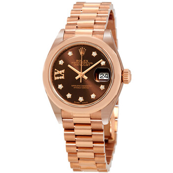 Lady-Datejust 28 Chocolate Dial 18K Everose Gold President Automatic Ladies Watch