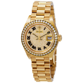 Lady-Datejust 28 Diamond-paved Dial Automatic Ladies 18kt Yellow Gold President Watch 279138DRP