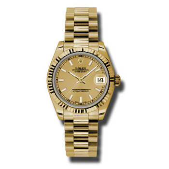 Rolex Datejust 31 Champagne Diamond Dial Ladies 18kt Yellow Gold