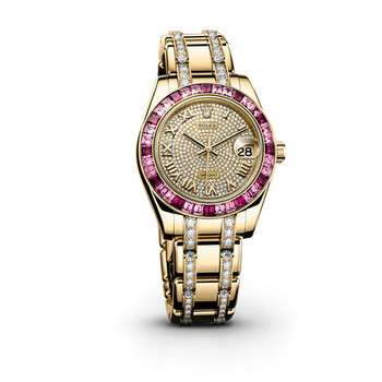 Lady-Datejust Pearlmaster Diamond Pave Dial 18K Yellow Gold (Diamond-Set) Automatic Ladies Watch 81348SSRDPM