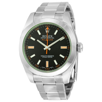 Milgauss Black Dial Domed Bezel Green Crystal Oyster Bracelet Unisex Watch 116400V