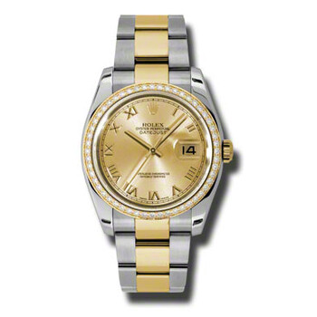 Oyster Perpetual Datejust 36 Champagne Dial Stainless Steel and 18K Yellow Gold Bracelet Automatic Ladies Watch 116243CRO