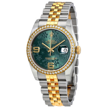 Oyster Perpetual Datejust 36 Green Floral Dial Stainless Steel and 18K Yellow Gold Jubilee Bracelet Automatic Ladies Watch 116243GRFAJ
