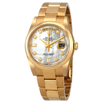 Oyster Perpetual Day-Date Mother of Pearl Dial Automatic Ladies 18 Carat Yellow Gold Oyster Watch 118208MDO