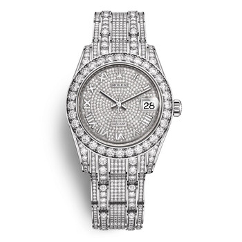 Pearlmaster 34 Ladies 18kt White Gold Pearlmaster Diamond Pave Watch 81409PAVEPM