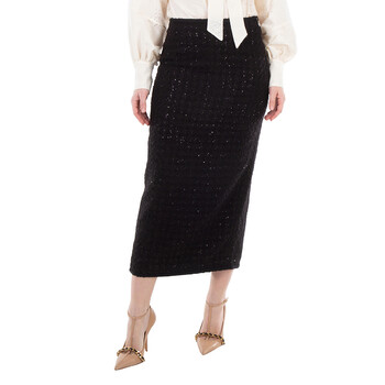 Chloé Ladies Black Full Kniited Midi Skirt, Size Small