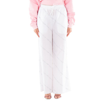 Ladies Bright White Comb Rotate Crystal Poplin Pants