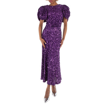 open lace back dress ROTATE Birger Christensen Sequin Wide Shoulder Wrap Dress in Blue Iris