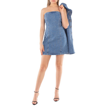 rhinestone denim dress JUST WANNA ROCK MINI which also comes with an adjustable back tie closure utcoco Denim Dress for Women