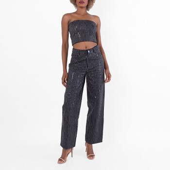 Sequin Twill Wide Leg Pants
