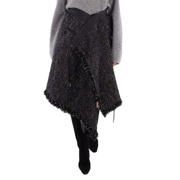 Sacai Ladies L / Khaki Tweed Asymmetric Midi Skirt, Brand Size 2  