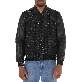 Saint Laurent Black Glitter Detail Leather Jacket, Brand Size 50