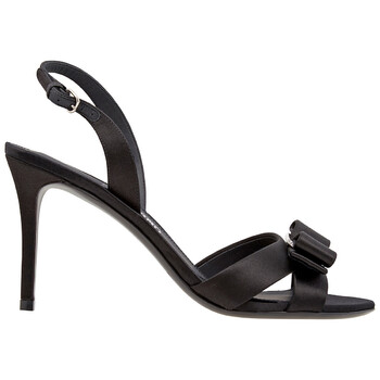 サンダル・ミュール SALVATORE FERRAGAMO Black Satin Sandals Ferragamo Salvatore Ferragamo Black Vara Bow Satin Sandals