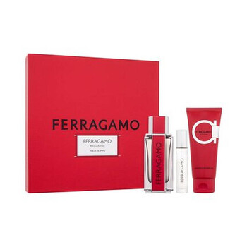 Salvatore Ferragamo Men's Red Leather 3pcs EDP Gift Set Fragrances