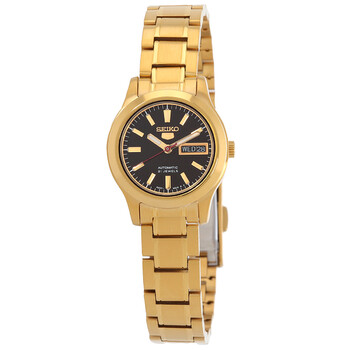 Seiko 5 Automatic Black Dial Gold-tone Ladies Watch SYMK22