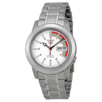 セイコー5 SEIKO5 ホワイト Seiko Men's Series 5 Automatic Watch, White Grid Dial