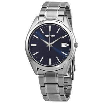 Seiko Classic Quartz Blue Dial Grey Titanium Men's Watch SUR373