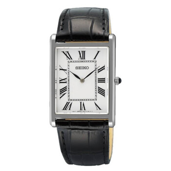 Seiko Quartz White Dial Black Leather Ladies Watch SWR053