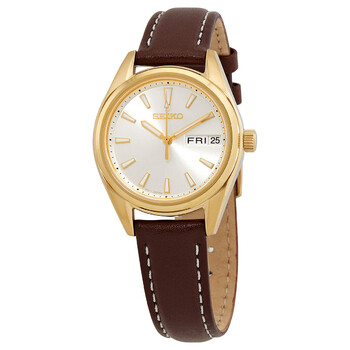 Seiko Quartz White Dial Brown Leather Ladies Watch SWR072P1