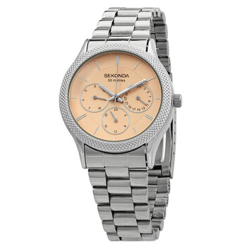 Quartz Peach Dial Stainless Steel Ladies Watch 2091