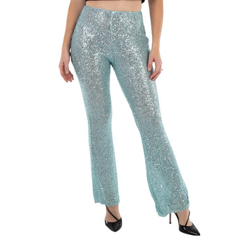 Ladies Blue Beaded Fishnet Flared Pants