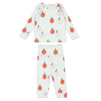 Kids Graphic Apple Print Long Sleeve Pajama Set