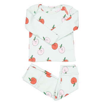 Kids Graphic Apple Print Long Sleeve Pajama Set