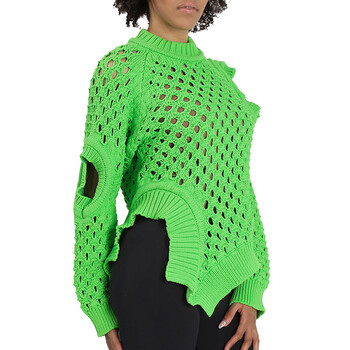 Ladies Green Fluo Oversized Textured Mesh Sweater