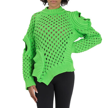 Ladies Green Fluo Oversized Textured Mesh Sweater