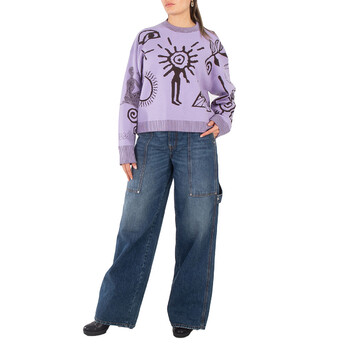 Ganni Light Blue Stone Denim Wide Drawstring Jeans, Waist