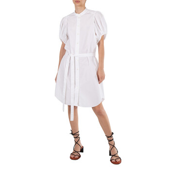 Moncler Girls White Cotton Poplin Long-Sleeve Shirt Dress