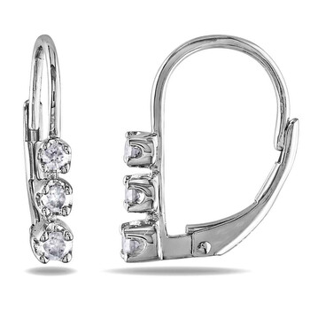 1/4 CT TW 3 Stone Diamond Leverback Earrings In Sterling Silver JMS002733