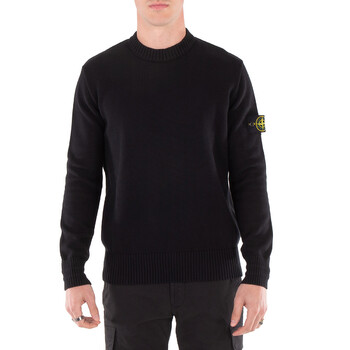 Stone Island Men's Black Loose Fit Crewneck Sweater, Size Large
