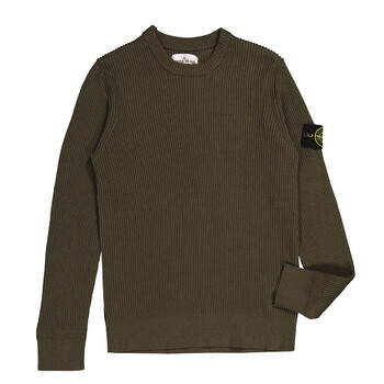 Stone Island Men's Olive Logo-Patch Knit Jumper, Size Large