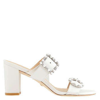 Stuart Weitzman Ladies White Pearl Geo Buckle 75 Slide Sandals