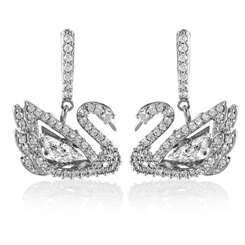 Swarovski Dancing Swan Pierced Earrings, White, Rhodium Plated