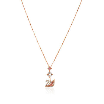 Dazzling Swan Y Necklace, Pink, Rose-gold Tone Plated 5473024