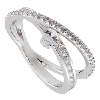 Hyperbola Band Ring 2 Row Rhodium Shiny White, Size 52 (US 5.75) 5691229