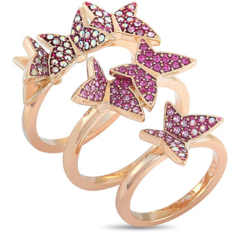 Lilia Rose Gold Plated Stainless Steel Pink and Clear Crystals Stackable Rings