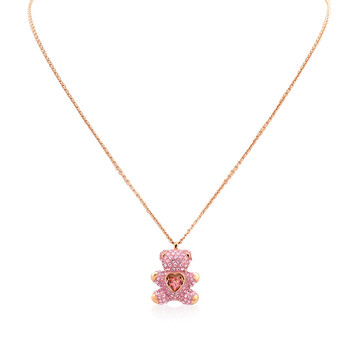 Rose Gold-Tone Plated Pink Teddy Pendant Necklace