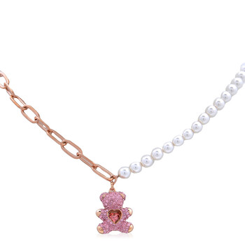 ★SWAROVSKI★ Teddy Pink Rose Gold Crystal Pearl Necklace 56 Swarovski Rose Gold-Tone Plated Pink Teddy Pendant Necklace