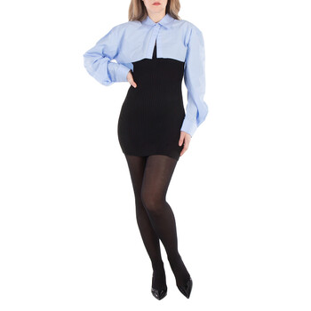 alexander wang blue shirt dress T By Long Sleeve Ribbed Dress, Size Small 1KC3246062-BLACK/BLUE 192722499252 - Clothing Deconstructed shirt
