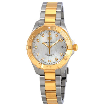 Tag Heuer Aquaracer White Mother of Pearl Dial Two Tone Steel Strap Watch for Women - WBD1322.BB0320