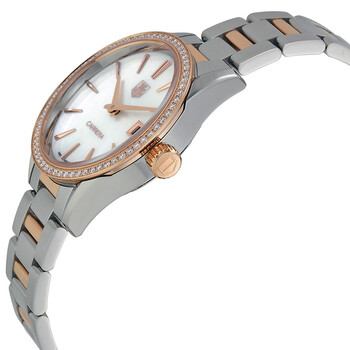 Carrera White Mother of Pearl Dial Stainless Steel and 18kt Rose Gold Ladies Watch WAR1353.BD0774
