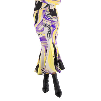 Abstract-Print Flared Midi Skirt