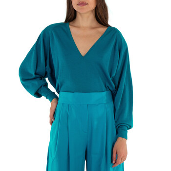 Ladies Capri Blue Plunge V-Neck Jumper