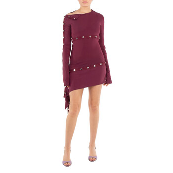 Studded Asymmetric Convertible Round Neck Dress 241WCA273-DARK GRAPES