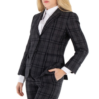 Ladies Charcoal Checked Single-Breasted Blazer