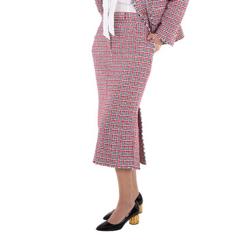 Ladies Check Summer Tweed Fray Maxi Low Rise Pencil Skirt