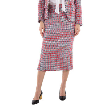 Ladies Check Summer Tweed Fray Maxi Low Rise Pencil Skirt